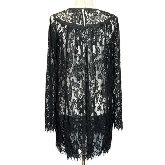 Kimchi Blue Floral Lace Long Sleeve Mini Dress. Fringe Hem. Black Size S #971 - Picture 9 of 9